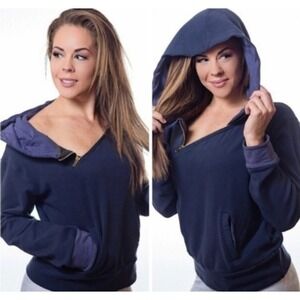 P'tula Women's Blue Asymmetrical Zip Hoodie Sweatshirt Medium‎